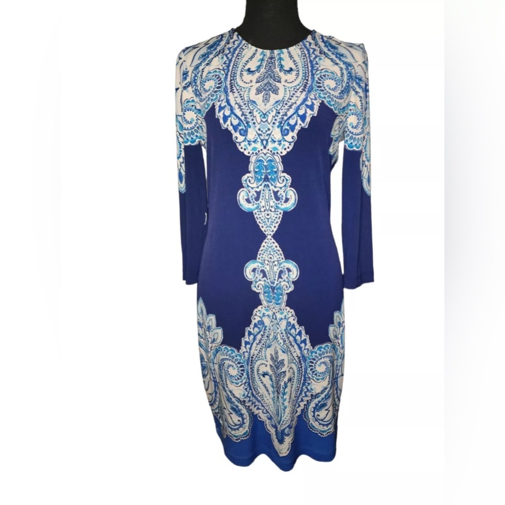 Donna Morgan Women's Paisley Sheath Dress‎ Size 8 Knee Length Retro Mod